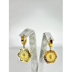 Gold Köşe Detaylı Lira Küpe